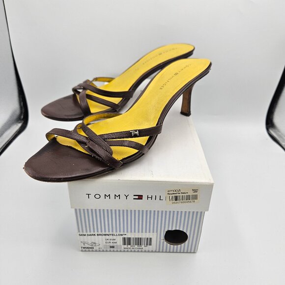 Tommy Hilfiger Dark Brown/Yellow Heels size 9 (TW08469) - Picture 1 of 9
